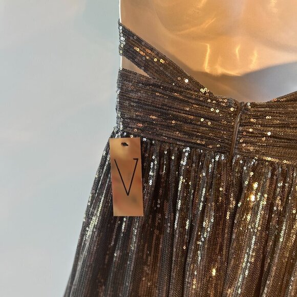 Verte SZ S  Blue Gray Grecian Halter Cut Sequin Maxi old glamour party prom - Picture 8 of 13